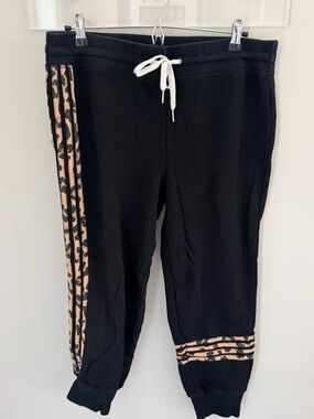 n.philanthropy Black Jogger Sweatpants with Leopard Stripe Detail